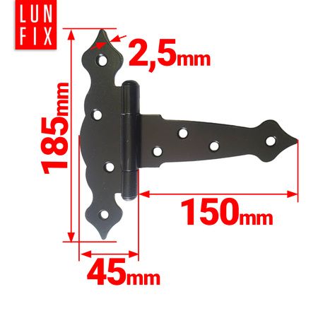Ozdobny zawias trójkątny czarny 150x45x185x2,5 ZTO