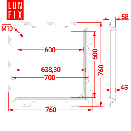Właz kwadratowy czarny 600x600 (1szt.)