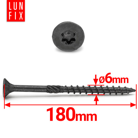 Wkręty ciesielskie czarne stożkowe 6x180 do drewna KMWHT 100szt.