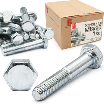 Śruba M08-090 ocynk DIN 931 kl 8.8 (1kg)