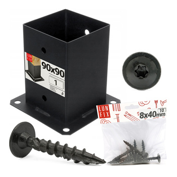 Zestaw podstawa słupa przykręcana czarna 9x9 z wkrętami