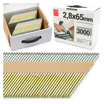 Gwoździe do gwoździarki 65mm 2,8x65 pierścieniowe na papierze ocynkowane 3000szt.