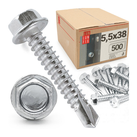 Wkręty samowiercące 5,5x38 łeb 6-kątny DIN7504 ocynk 500szt.