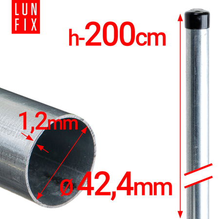 Słupek ogrodzeniowy okrągły fi 42 1,2mm grubości 2m 200cm ocynkowany