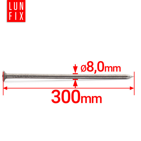 Gwoździe budowlane 8x300 mm 12 cali czarne 1kg