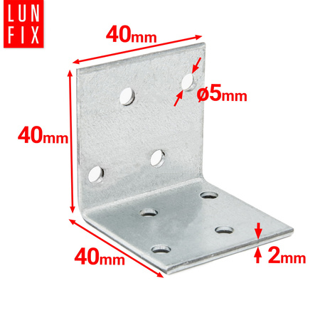KS2 katownik szeroki 40x40x40x2 8 otworów (1szt.)