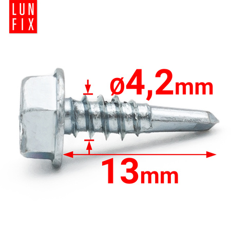 Wkręty samowiercące 4,2x13 łeb 6-kątny DIN7504 ocynk 100szt.