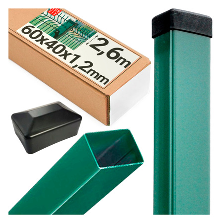 Słupek ogrodzeniowy 60x40 LUNBERG 60x40x2600 1,5mm grubości, zielony 260cm 2,6m