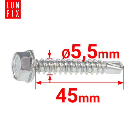 Wkręty samowiercące 5,5x45 łeb 6-kątny DIN7504 ocynk 50szt.