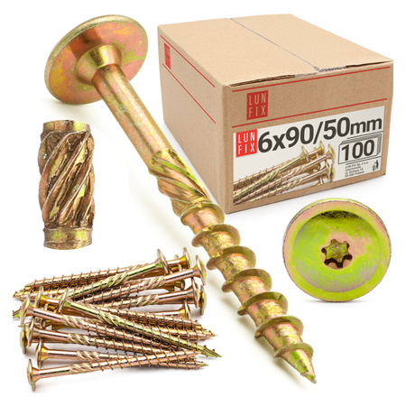 Wkręty ciesielskie talerzowe 6x90 do drewna WKCP 100szt.