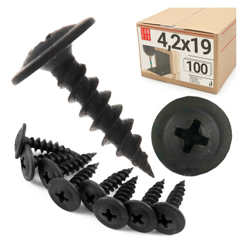 Wkręty do metalu czarne 4,2x19 fosfatowane z łbem podkładkowym 100szt.