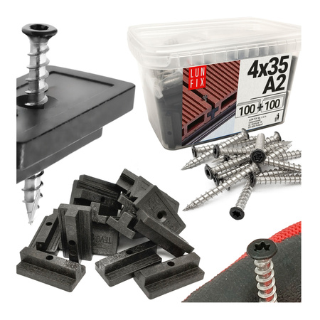 Klipsy montażowe do desek tarasowych z wkrętem 4x35 mm 100szt.