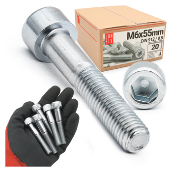 Śruby imbusowe M6x55 ocynkowane DIN912 klasa 8.8 20szt