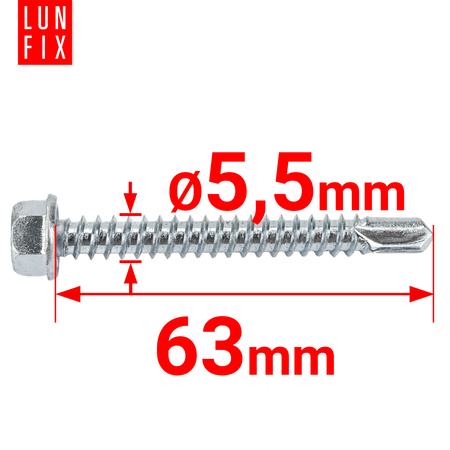Wkręty samowiercące 5,5x63 łeb 6-kątny DIN7504 ocynk 50szt.