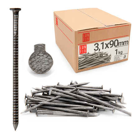 Gwoździe pierścieniowe 3,1x90 mm 3,5" ciesielskie czarne 1kg