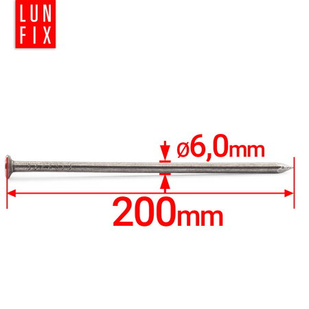Gwoździe budowlane 6x200 mm 8 cali czarne 1kg