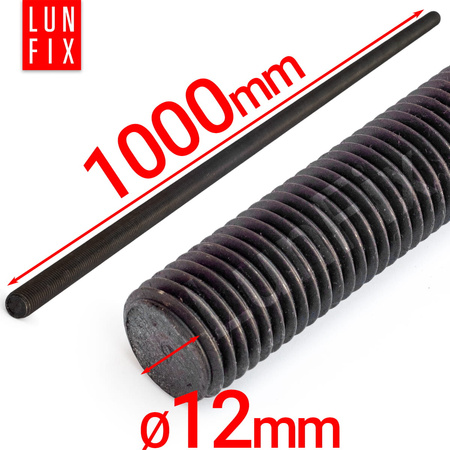 Pręt gwintowany szpilka M12 czarny 1000 mm klasa 10.9 10szt.