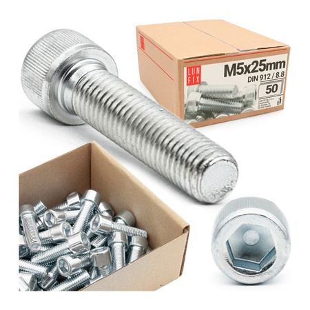 Śruby imbusowe M5x25 ocynkowane DIN912 klasa 8.8 50szt