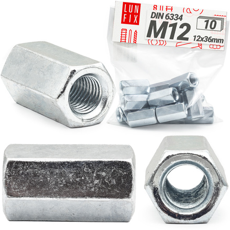 Nakrętka przedłużana 6kat M12x36 oc (10szt)
