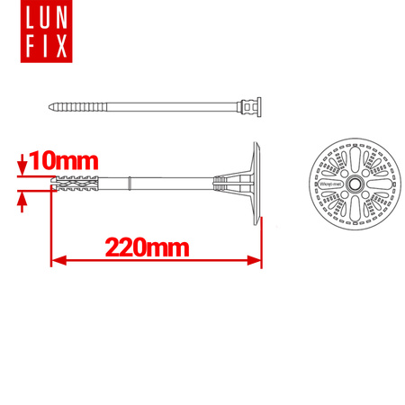 Kołki do styropianu 220 mm z trzpieniem 100szt.