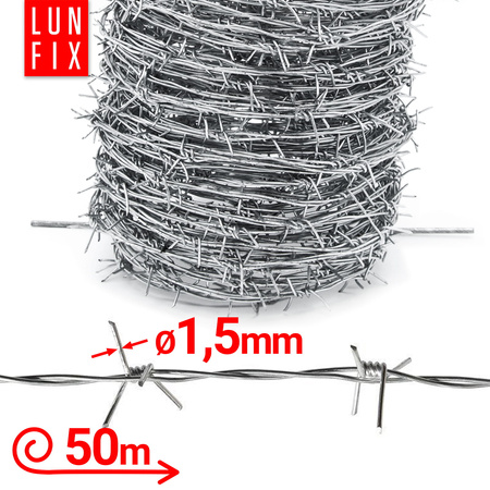 Drut kolczasty dwuzylowy 1,5, 50mb (1rol)