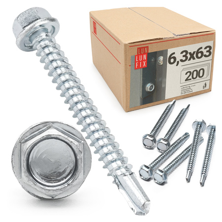 Wkręty samowiercące 6,3x63 łeb 6-kątny DIN7504 ocynk 200szt.