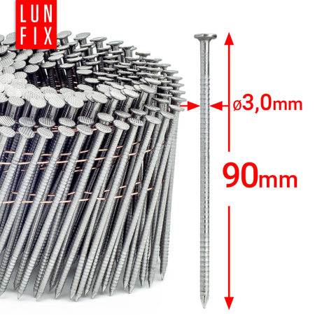 Gwoździe do gwoździarki bębnowej 90mm 3x90 3,5" pierścieniowe na drucie 4050szt.