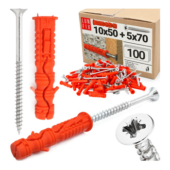 Kołki rozporowe 10x50 mm z wkrętem z łbem stożkowym 5x70 mm 100szt.