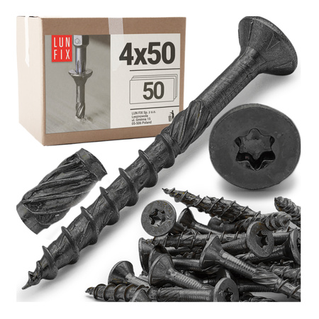 Wkręty ciesielskie czarne stożkowe 4x50 do drewna KMWHT 50szt.