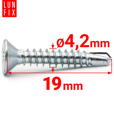 Wkręty samowiercące 4,2x19mm stożkowe ocynkowane DIN7504 1000szt.