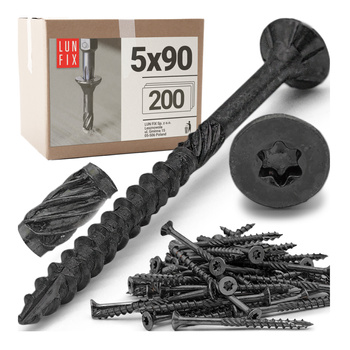 Wkręty ciesielskie czarne stożkowe 5x90 do drewna KMWHT 200szt.