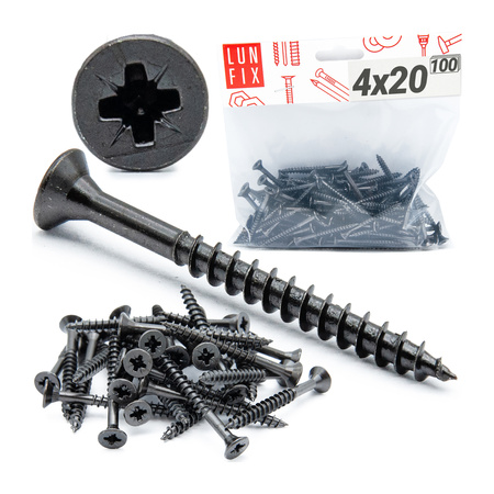 Wkręty uniwersalne 4x20 hartowane ocynkowane na czarno 100szt.