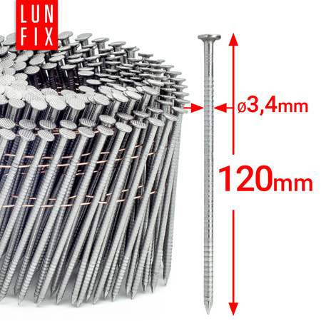 Gwoździe do gwoździarki bębnowej 120mm 3,4x120 pierścieniowe na drucie 1800szt.