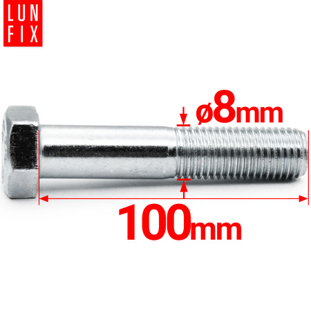 Śruba sześciokątna M8x100 ocynk DIN 931 klasa 8.8 półgwint 1kg