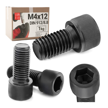 Śruba imbusowa M4 12mm czarny ocynk DIN 912 kl 8.8 1kg