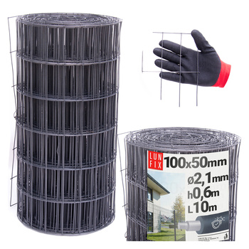 Siatka zgrzew 100*50 fi 2,1 PVC h0,6m graf (10mb)