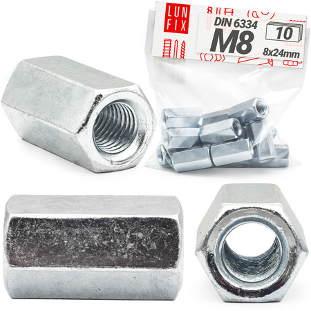 Nakrętka przedłużana 6kat M8x24 oc (10 szt)