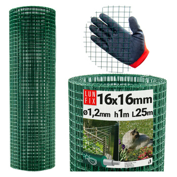 Siatka zgrzew 16*16 fi 1,2 PCV ziel h 1,0m (25mb)