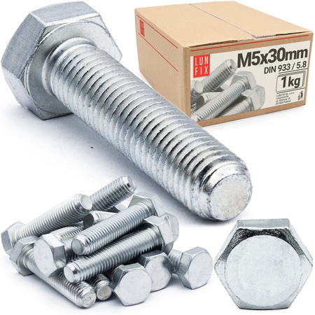 Śruba M05x030 ocynk DIN 933 kl 5.8 (1kg)