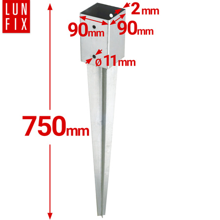 Zestaw podstawa słupa wbijana 9 cm + wkręty