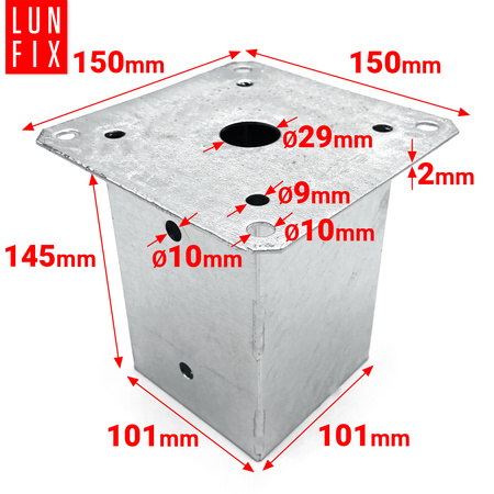 Podstawa słupa przykręcana "stopa" 100x100 mm kotwa