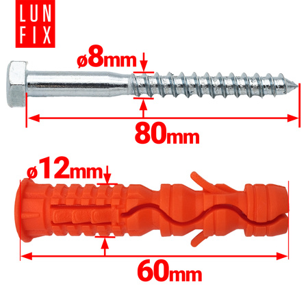 Kołki rozporowe 12x60 mm z wkrętem z łbem sześciokątnym 8x80 mm 50szt.