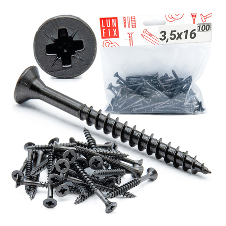 Wkręty uniwersalne 3,5x16 hartowane ocynkowane na czarno 100szt.