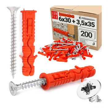 Kołki rozporowe 6x30 mm z wkrętem z łbem stożkowym 3,5x35 mm 200szt.