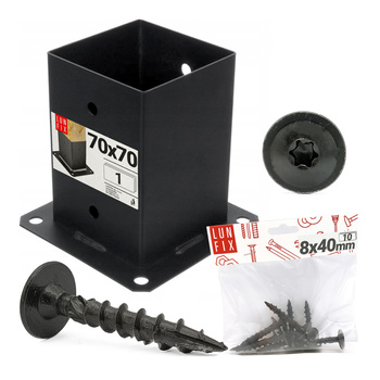 Zestaw podstawa słupa przykręcana czarna 7x7 z wkrętami