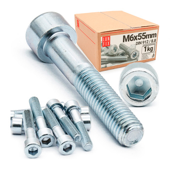 Śruby imbusowe M6x55 ocynkowane DIN912 klasa 8.8 1kg