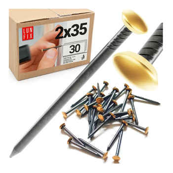 Gwoździe ozdobne do obrazków 2x35 mm złota szeroka główka 30szt.