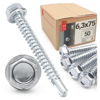 Wkręty samowiercące 6,3x75 łeb 6-kątny DIN7504 ocynk 50szt.