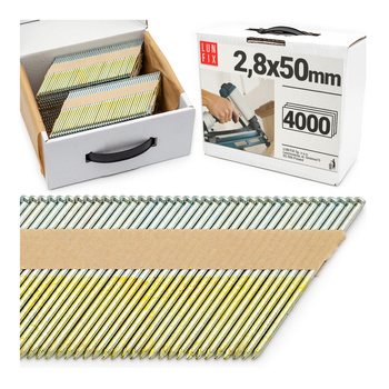Gwoździe do gwoździarki 50mm 2,8x50 2 cale pierścieniowe na papierze ocynkowane 4000szt.