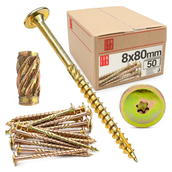 Wkręty ciesielskie talerzowe 8x80 do drewna WKCP 50szt.